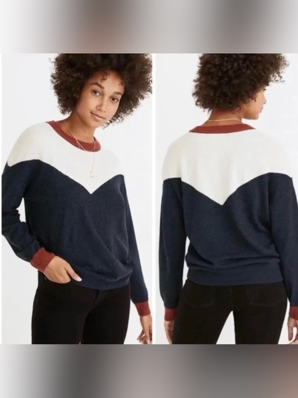 Madewell Navy, cream & Rust Chevron Crewneck Sweater